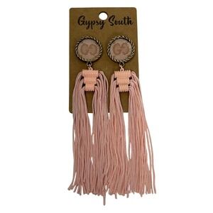 Gypsy South Pink Tassel Statement Drop Earrings Gold Tone Boho Fringe‎ New